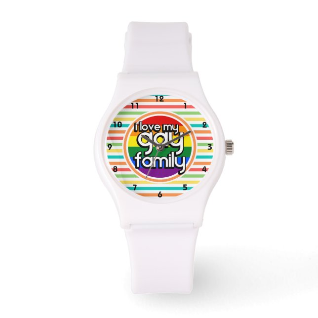 Reloj De Pulsera Brillantes franjas arcoiris, familia gay (Anverso)