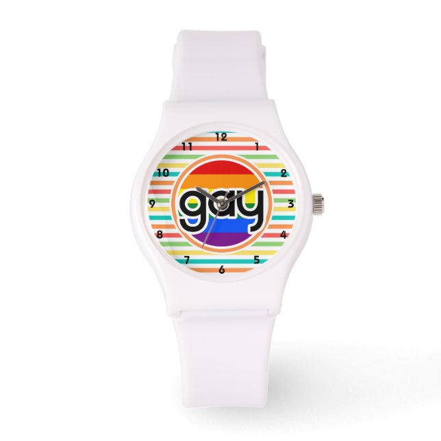 Reloj De Pulsera Brillantes franjas arcoiris, gays (Anverso)