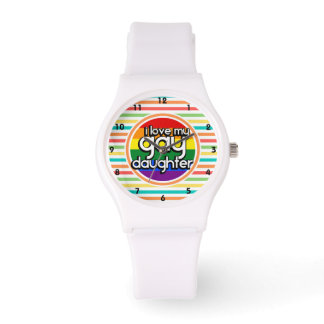 Reloj De Pulsera Brillantes franjas arcoiris, hija gay