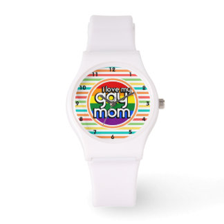 Reloj De Pulsera Brillantes franjas arcoiris, mamá gay