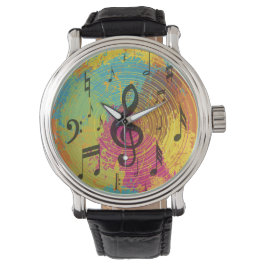 Reloj De Pulsera Brillantes notas musicales sobre explosión de colo
