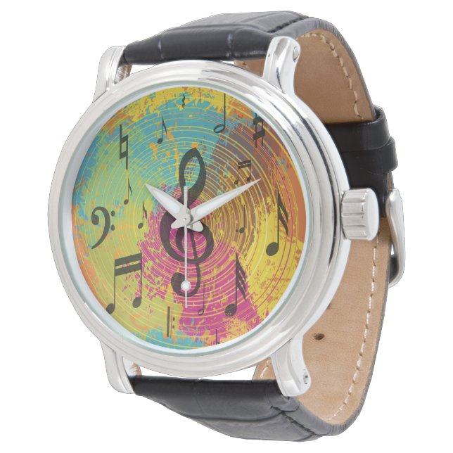 Reloj De Pulsera Brillantes notas musicales sobre explosión de colo (Angular)