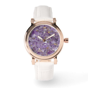 Reloj De Pulsera Brillo de Amatista Dorada