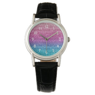 Reloj De Pulsera Brillo Gradiente Rosa y Azul Brillante