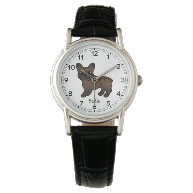 Reloj De Pulsera Brindle Bulldog francés lindo caricatura perro y n (Anverso)