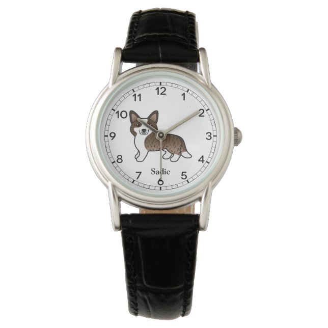 Reloj De Pulsera Brindle Cardigan Welsh Corgi Dog & Name (Anverso)