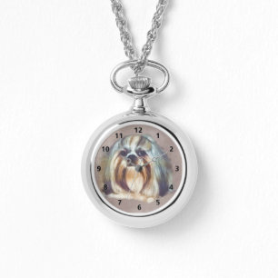 Reloj De Pulsera Brindle y Perro Shih Tzu blanco