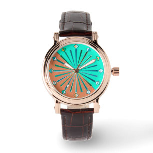Reloj De Pulsera Brote geométrico moderno, Aqua y chocolate marrón