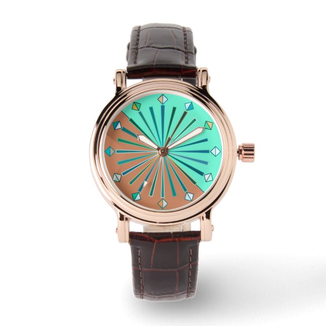 Reloj De Pulsera Brote geométrico moderno, Aqua y chocolate marrón (Anverso)