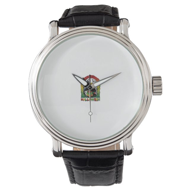 Reloj De Pulsera Bruja de Halloween Caldero Elaboración Gato Negro  (Anverso)