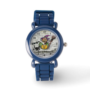 Reloj De Pulsera Bruja, Gato, Barba y Calabaza , Feliz Halloween!