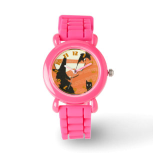 Reloj De Pulsera Bruja negra gata en la luna llena