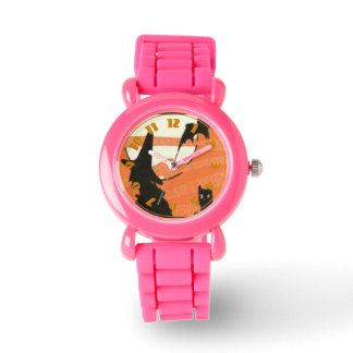 Reloj De Pulsera Bruja negra gata en la luna llena