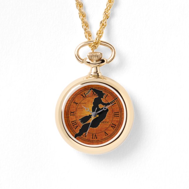 Reloj De Pulsera Bruja negra - Naranja Halloween (Anverso)
