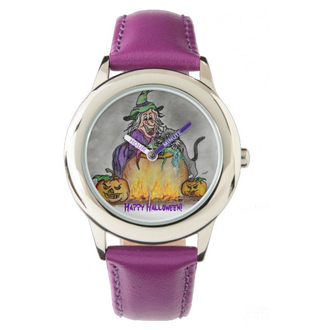 Reloj De Pulsera Bruja y gato, ¡Feliz Halloween! (Anverso)