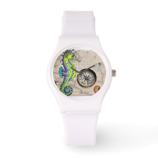 Reloj De Pulsera Brújula de caballito de mar verde (Anverso)