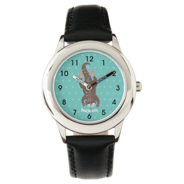 Reloj De Pulsera Buceo con nutria en el ilustracion verde azulado p (Anverso)