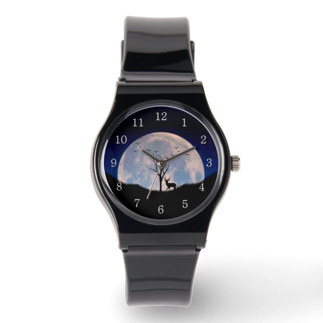 Reloj De Pulsera Buck with Big Rack Against Full Moon White Numbers (Anverso)