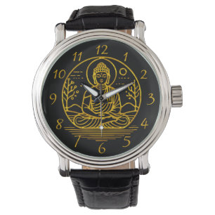 Reloj De Pulsera Buda con aspecto de oro sentado en meditación sere