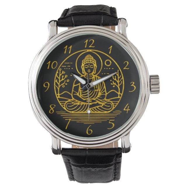 Reloj De Pulsera Buda con aspecto de oro sentado en meditación sere (Anverso)