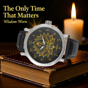 Reloj De Pulsera Buda de oro en medio de flores de Lotus en flor