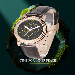 Reloj De Pulsera Buda haciendo meditación Relieve metalizado de oro