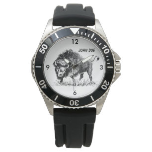 Reloj De Pulsera Búfalo americano blanco y negro