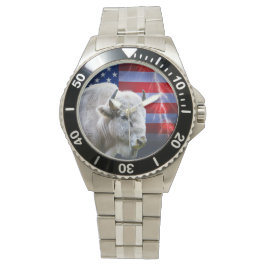 Reloj De Pulsera Búfalo Blanco Con Bandera Estadounidense Y Rayo