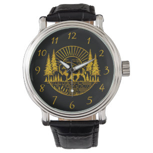 Reloj De Pulsera Búfalo caminando junto al río al atardecer