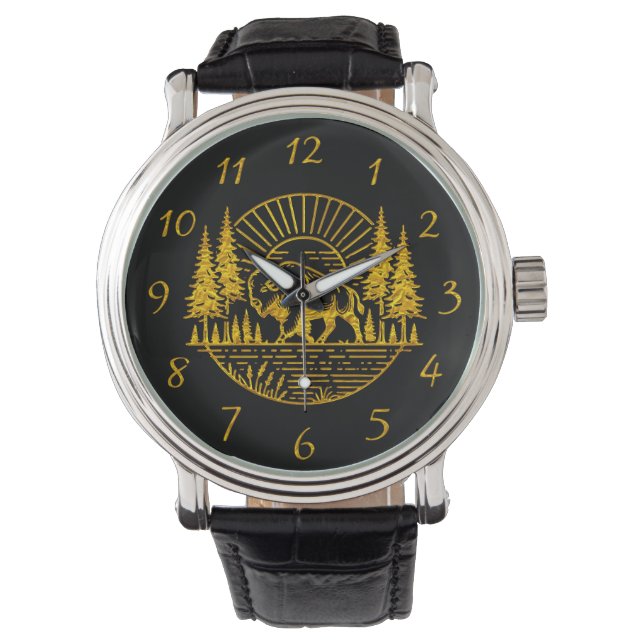 Reloj De Pulsera Búfalo caminando junto al río al atardecer (Anverso)