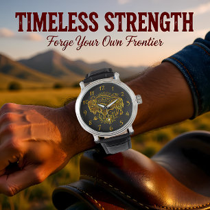 Reloj De Pulsera Búfalo dorado que brilla bajo el sol cerca de las 