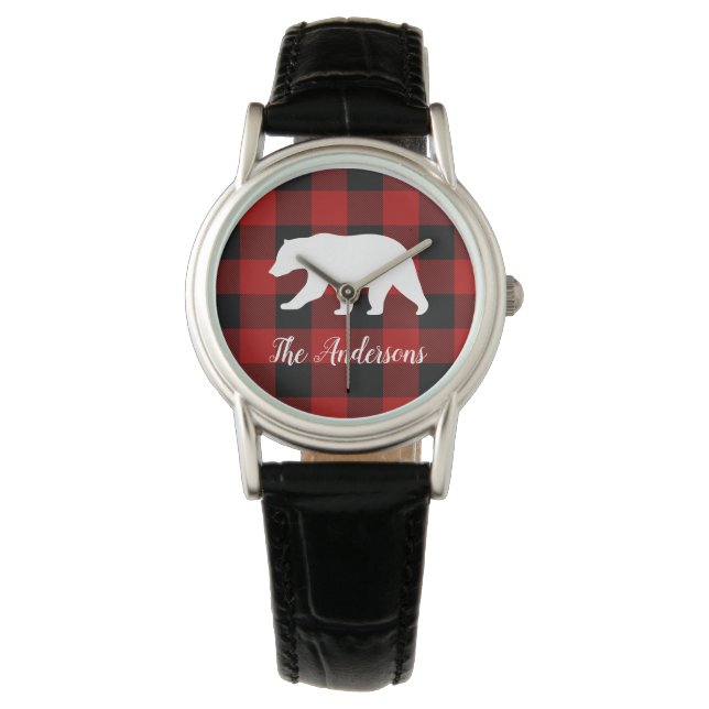 Reloj De Pulsera Búfalo Rojo Tapado y Oso | Entrega de nombre perso (Anverso)