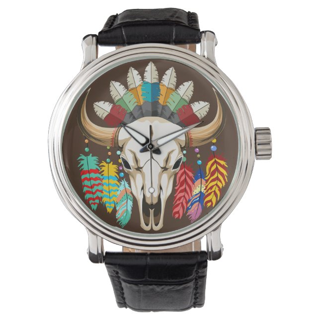 Reloj De Pulsera Buffalo Skull Native American Emblem (Anverso)