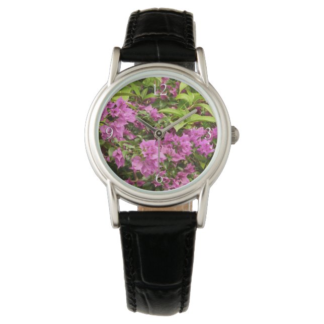 Reloj De Pulsera Buganvilla Floral Púrpura Tropical (Anverso)