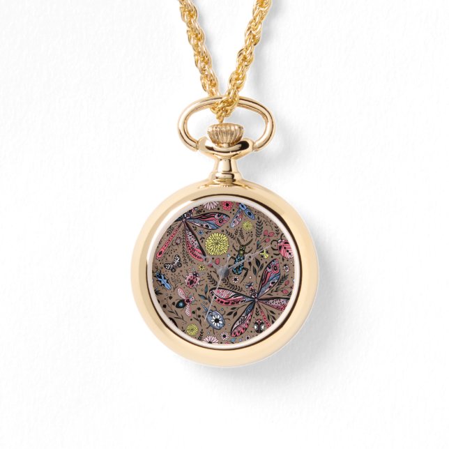 Reloj De Pulsera Bugs de garabatos en mocha marrón (Anverso)