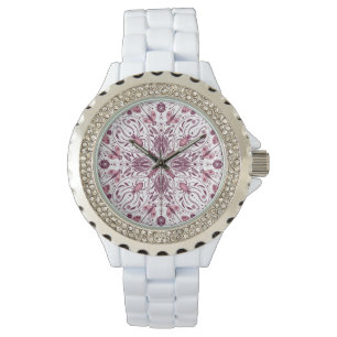 Reloj De Pulsera Bugs, magenta oscuro y rosa sobre blanco