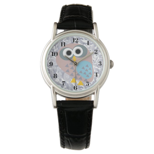 Reloj De Pulsera Búho con gris acuarela (Anverso)
