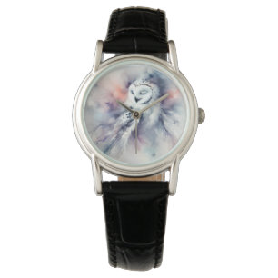 Reloj De Pulsera Búho de nieve encantado en acuarela