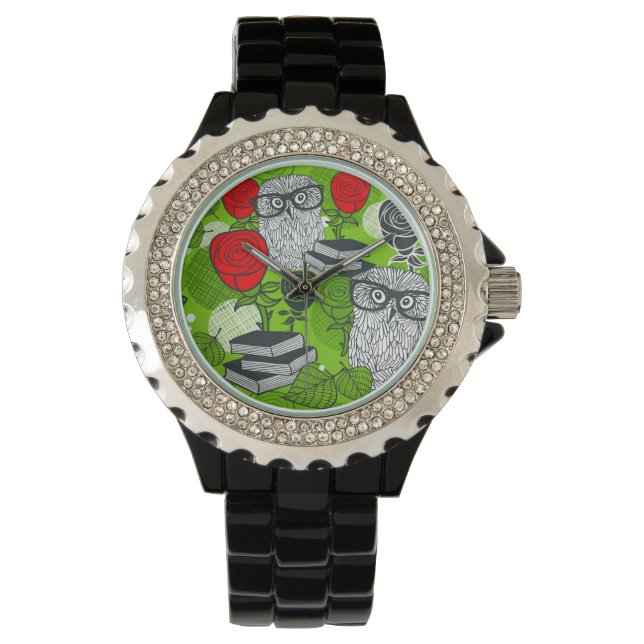 Reloj De Pulsera Búho en rosas rojas (Anverso)