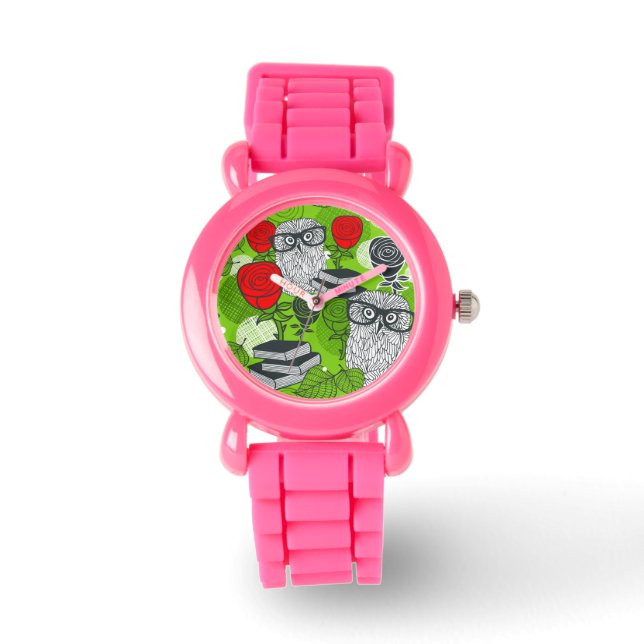 Reloj De Pulsera Búho en rosas rojas (Anverso)