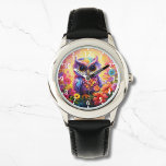 Reloj De Pulsera Búho lindo colorido y brillante niños florales Gir<br><div class="desc">El Cute Owl Colorful Bright Floral Kids Girly Watches cuenta con un bonito búho con flores y colores vivos. Creado por Evco Studio www.zazzle.com/store/evcostudio</div>