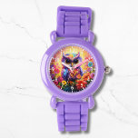 Reloj De Pulsera Búho lindo colorido y brillante niños florales Gir<br><div class="desc">El Cute Owl Colorful Bright Floral Kids Girly eWatch Watches cuenta con un bonito búho con flores y colores vivos. Creado por Evco Studio www.zazzle.com/store/evcostudio</div>