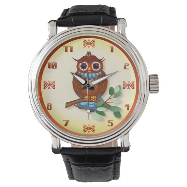 Reloj De Pulsera Búho marrón grande (Anverso)