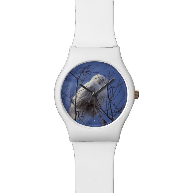 Reloj De Pulsera Búho Nevado, pájaro blanco contra un cielo azul (De cerca)
