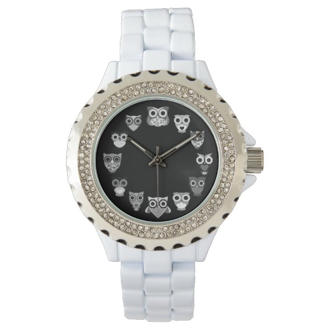 Reloj De Pulsera Búho retro en blanco y negro (Anverso)