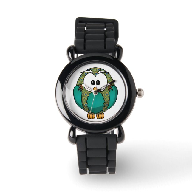 Reloj De Pulsera Búho Verde azulado de pavo real (Anverso)