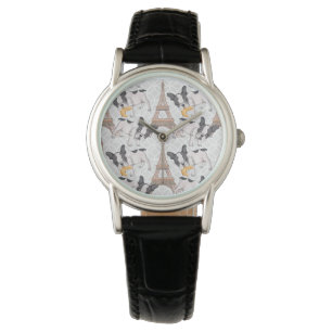 Reloj De Pulsera Buldog francés con croissant   Torre Eiffel