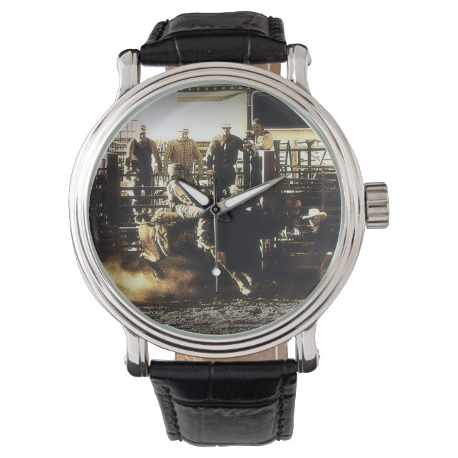 Reloj De Pulsera Bull Riding Rodeo País Vaquero Occidental (Anverso)