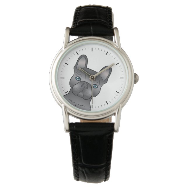Reloj De Pulsera Bulldog azul francés / Perro caricaturista francés (Anverso)