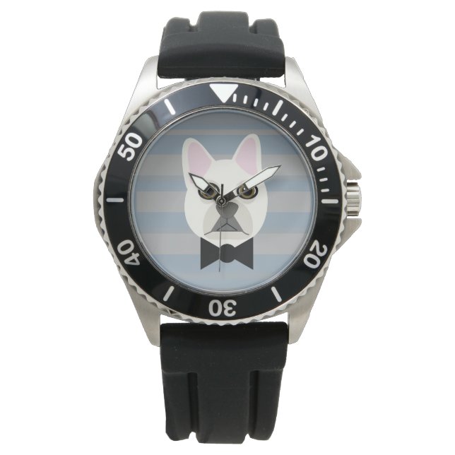 Reloj De Pulsera Bulldog blanco francés, rayas (Anverso)